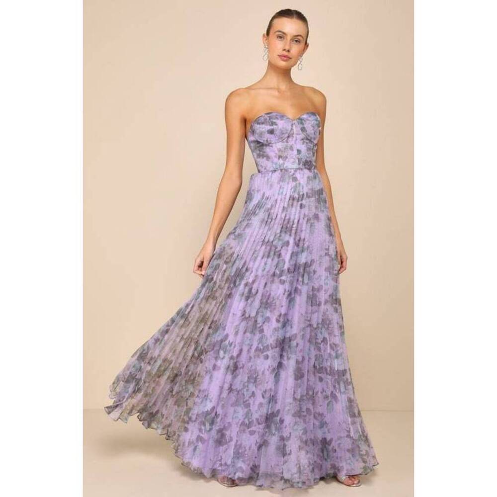 Lulus Most Beautiful Day Purple Multi Floral Print Organza Maxi Dress - Size XL